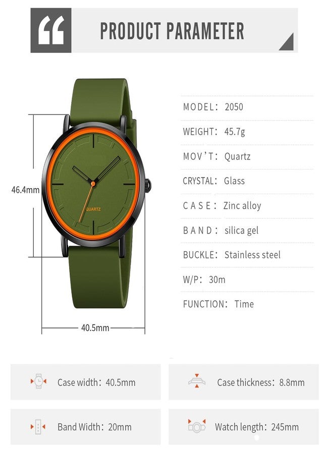BESTKANG Unisex Wrist Watches Fashion Simple Analog Quartz Wrist Watches Silicone Strap Waterproof Watch Women Men Watches (Khaki) - Image 5