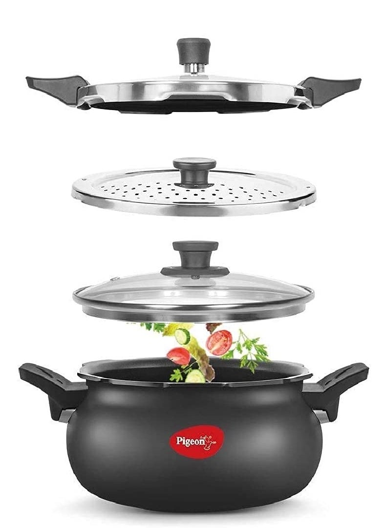 pigeon Pigeon By Stovekraft All in One Super Cooker Aluminium with Outer Lid Induction and Gas Stove Compatible 5 Litre Capacity for Healthy Cooking (Black)  - Image 2