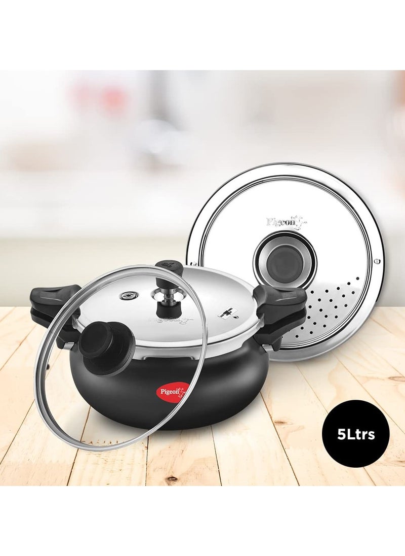 pigeon Pigeon By Stovekraft All in One Super Cooker Aluminium with Outer Lid Induction and Gas Stove Compatible 5 Litre Capacity for Healthy Cooking (Black)  - Image 4
