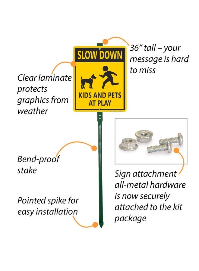 سمارت ساين لافتة LawnBoss® SmartSign "Slow Down - Kids And Pets At Play" | لافتة ألومنيوم مقاس 10 × 12 بوصة مع وتد بطول 3 أقدام  - Image 4