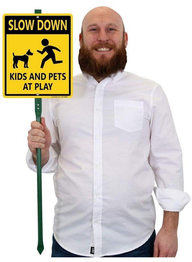 سمارت ساين لافتة LawnBoss® SmartSign "Slow Down - Kids And Pets At Play" | لافتة ألومنيوم مقاس 10 × 12 بوصة مع وتد بطول 3 أقدام  - Image 5
