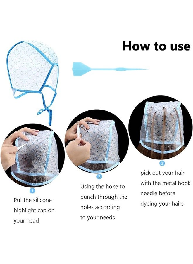 Generic - 2 Pcs Hair Dye Cap, Hair High Gloss Dye Hat with Plastic Hooks, Reusable Perforated Flip Salon Hair Cap and Hook Kit - Blue - Image 1