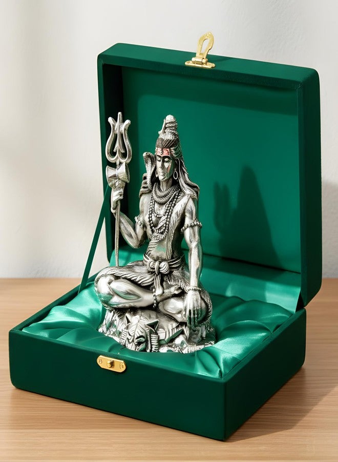 Dev Aastha Premium Silver-Plated Lord Shiva Idol for Pooja Room | Home Décor | Office Desk | Idol for Car Dashboard | Diwali Gift | Shiv Murti Statue for Housewarming | Maha Shivaratri | 3.75 Inch - Image 1