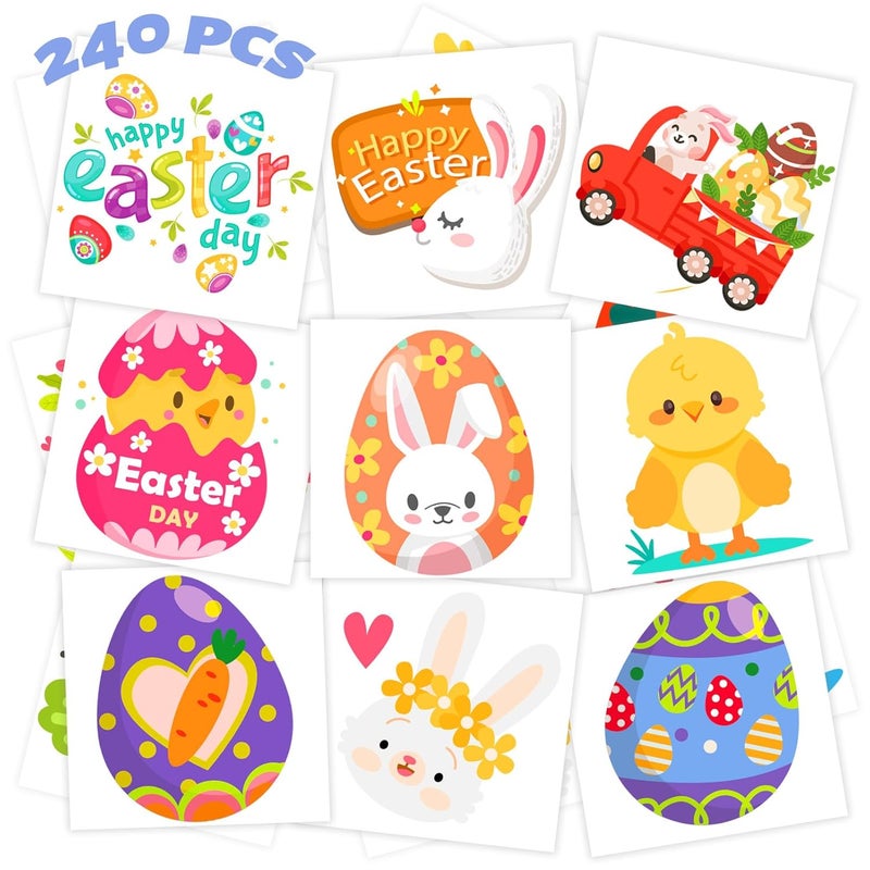 winthrop 240 Pcs Bulk Easter Temporary Tattoos for Kids, Individually Wrapped Waterproof Safety Tattoos Stickers, Best Choice for Easter Basket Stuffers, 60 Different Designs Bunny Egg Chicken