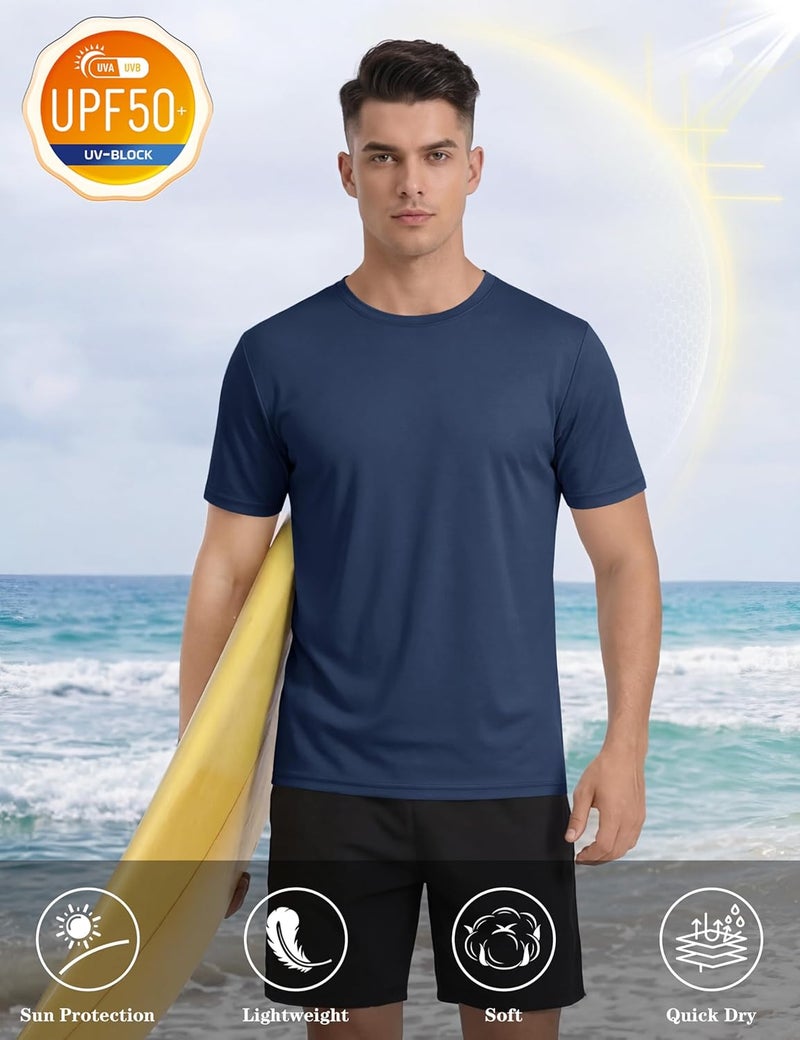 KEFITEVD Men's Short Sleeve UPF 50+ T-Shirts Rash Guard Quick Dry Sun Protection SPF Shirts Swim Athletic Workout Top Tee - Image 2