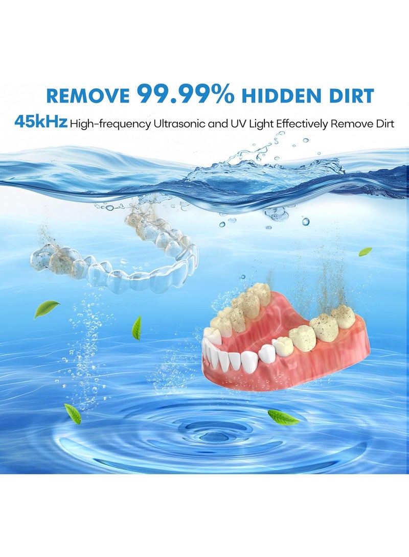 Ultrasonic Retainer Cleaner - UV Dental Cleaning Pod Night Guard Cleaner for Dentures, Aligner, Braces, Toothbrush Heads, Jewelry (Black) - Image 3