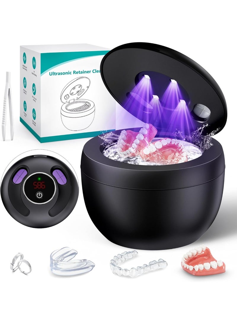 Ultrasonic Retainer Cleaner - UV Dental Cleaning Pod Night Guard Cleaner for Dentures, Aligner, Braces, Toothbrush Heads, Jewelry (Black) - Image 1