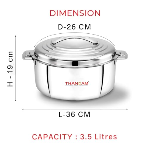 Thangam Double Wall Insulated Stainless Steel Casserole,3500ml Hot Box for Kitchen, Hot Case with Steel Lid, Silver Hot Pot for Roti-Rice-Gravy, Chapathi Box, Twisted Lock, - Image 3