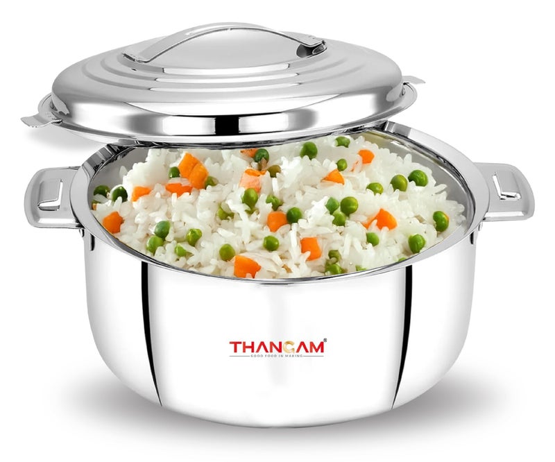 Thangam Double Wall Insulated Stainless Steel Casserole,3500ml Hot Box for Kitchen, Hot Case with Steel Lid, Silver Hot Pot for Roti-Rice-Gravy, Chapathi Box, Twisted Lock, - Image 1