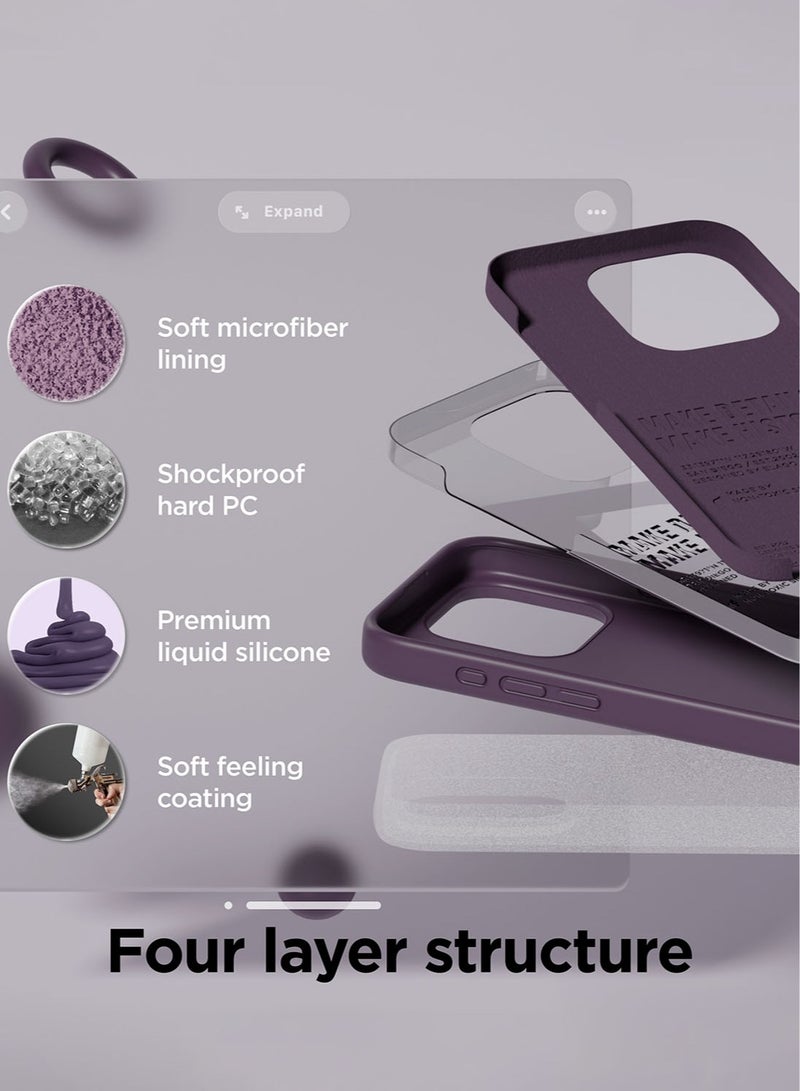 Elago Liquid Silicone for iPhone 15 Pro MAX Case Cover Full Body Protection, Shockproof, Slim, Anti-Scratch Soft Microfiber Lining - Deep Purple - Image 4
