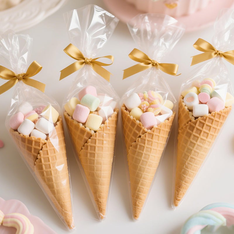 Lxzyu 7x15 Inches Cone Shaped Treat Bags, 100 Pcs Clear Cellophane Treat Bags Plastic Cone Triangle Carrot Shaped with Ties for Graduation Candy Popcorn Bag Cookies Snack Party Favor Gift Pouches Decorations - Image 5