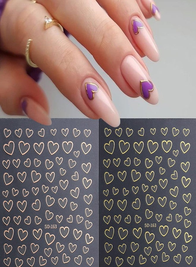 OSTTMA 8 Sheets Metallic Nail Art Stickers, Heart Love Nail Decals 3D Self Adhesive Gold Silver Rose Gold White Nail Designs, Heart Nail Sticker for French DIY Nail Decoration Manicure Accessories for Women - Image 5