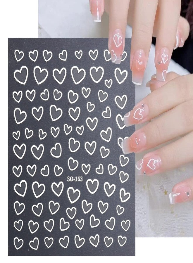 OSTTMA 8 Sheets Metallic Nail Art Stickers, Heart Love Nail Decals 3D Self Adhesive Gold Silver Rose Gold White Nail Designs, Heart Nail Sticker for French DIY Nail Decoration Manicure Accessories for Women - Image 3