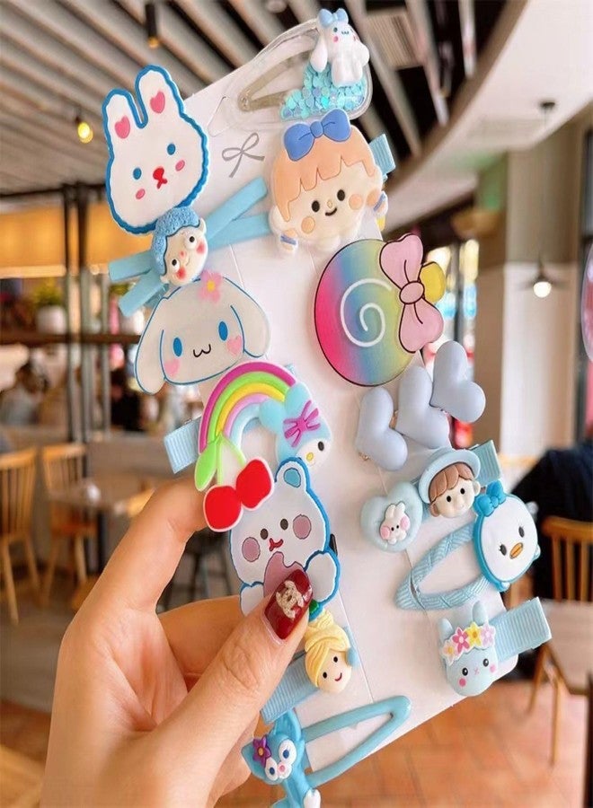 SYGA 14-Piece Baby Hair Clip Set for Girls Cute Cartoon & Floral Patterns Hair Pin Rainbow, Bunny, Bear, Heart, Cute Cat - Blue - Image 5