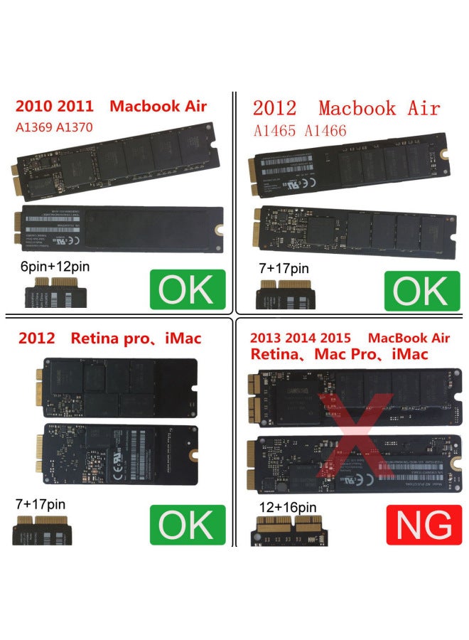 Applicable To MACBOOK 2010 2011 2012 12+6 17+7p To SATA Solid State Adapter Card SA-072-Color:Black - Image 4