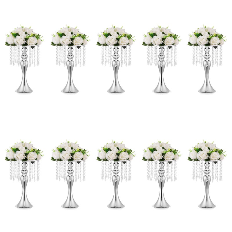10 Pcs Silver Vases for Centerpieces 138in Crystal Flower Arrangement Stand Wedding Centerpieces for Tables Tall Metal Flower Vase Holders for Wedding Event Reception Birthday Home Decor