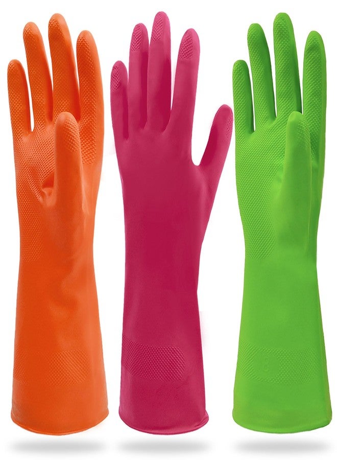 Cleanbear Synthetic Rubber Gloves, Medium Size, 11.8 Inches, 3 Pairs 3 Colors for Household Cleaning, Dishwashing and Other Home Cleaning Use - Image 1