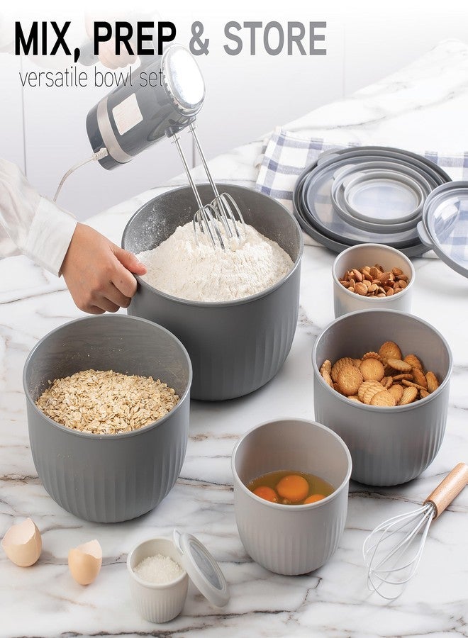 كوك ويذ كولرز أوعية تحضير الطعام من COOK WITH COLOR مع أغطية - مجموعة أوعية خلط بلاستيكية صغيرة متداخلة واسعة وعميقة مع أغطية، مجموعة من 12 قطعة - أوعية عميقة، رمادي - Image 5