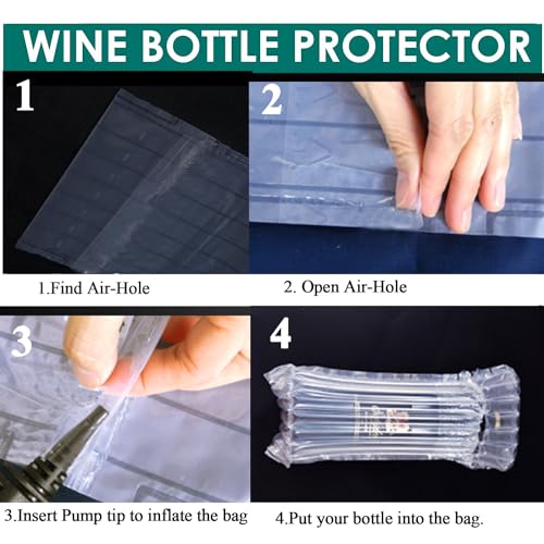 AKLVBL Wine Bottle Protector Bags, 10 Pack Bubble Cushion Wrap Airplane Travel, Safety Shipping Packaging Bags for Glass Bottles in Transport with Luggage with Reusable Pump - Image 4