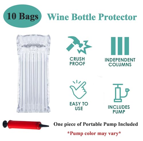 AKLVBL Wine Bottle Protector Bags, 10 Pack Bubble Cushion Wrap Airplane Travel, Safety Shipping Packaging Bags for Glass Bottles in Transport with Luggage with Reusable Pump - Image 3