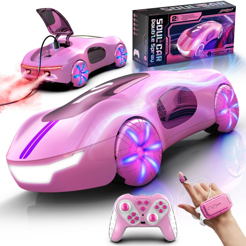 AEROQUEST Gesture Sensing Remote Control Car Drift RC Stunt Car with Light Spray Sound 24GHz Hobby RC Cars Toy for Kids 360 Rotate Birthday Gifts for Boys Girls 612Pink - Image 3