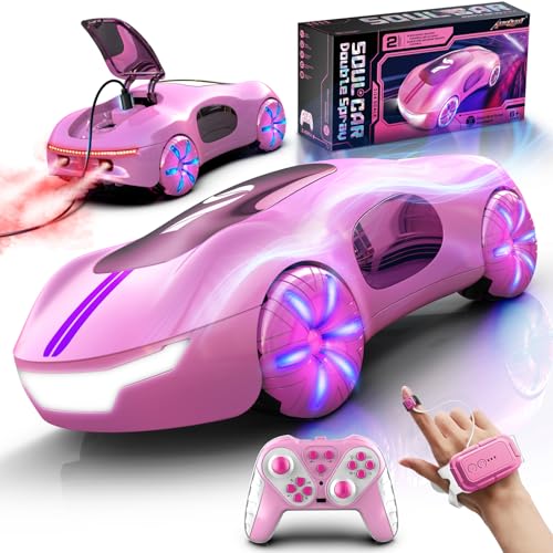 AEROQUEST Gesture Sensing Remote Control Car Drift RC Stunt Car with Light Spray Sound 24GHz Hobby RC Cars Toy for Kids 360 Rotate Birthday Gifts for Boys Girls 612Pink - Image 1