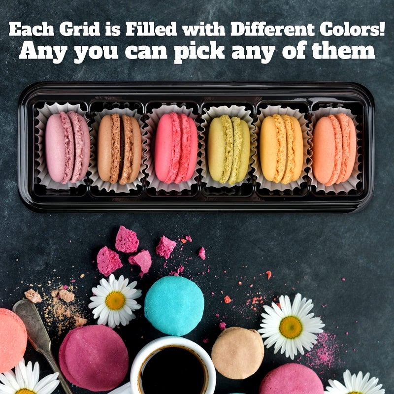 Orangehome صناديق ماكرون مع أغطية شفافة، عبوة 50 قطعة من حاويات الماكرون مع 6 أقسام، 7.6'' × 2.8'' × 1.9'' صواني كعك بلاستيكية للشوكولاتة، كعك الترافل، الحلويات، كعك الكوب الصغير، البسكويت أو المافن - Image 2