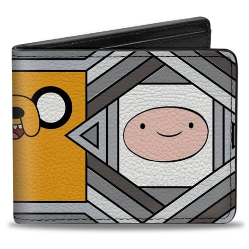 Buckle Down Buckle-Down Cartoon Network Wallet, Bifold, Adventure Time Jake Finn and BMO Pose Blocks Grays, Vegan Leather - Image 1