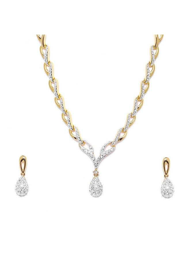 Estele Valentine Collection 24 Kt Gold Plated American Diamond Necklace Set For Women - Image 1