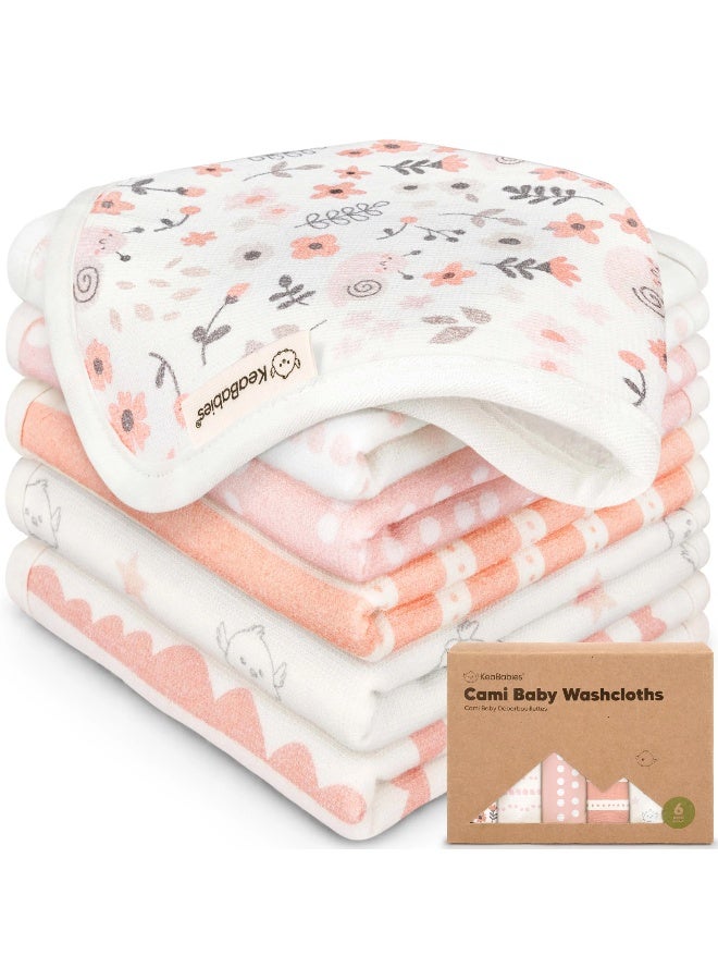 KeaBabies 6-Pack Cami Baby Washcloths, Soft Baby Wash Cloths, Sweet Charm - Image 1