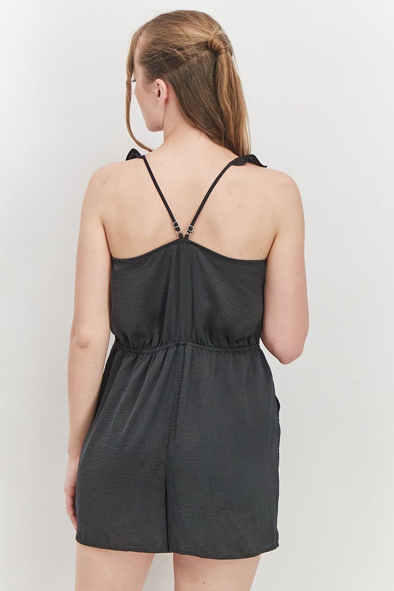 Avec Les Filles Women Ruffle Sleeve Playsuit, Black  - Image 3
