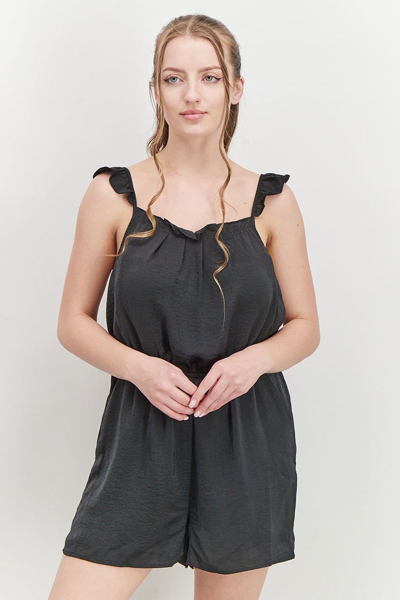 Avec Les Filles Women Ruffle Sleeve Playsuit, Black  - Image 1