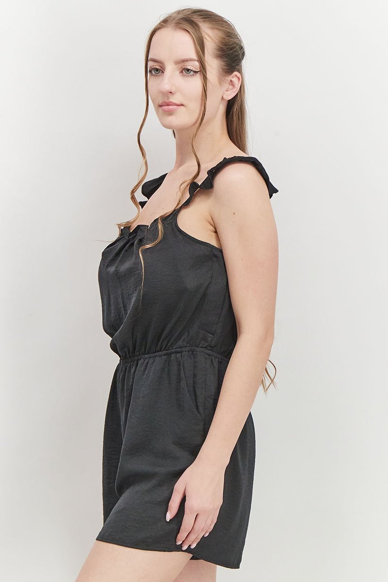Avec Les Filles Women Ruffle Sleeve Playsuit, Black  - Image 4