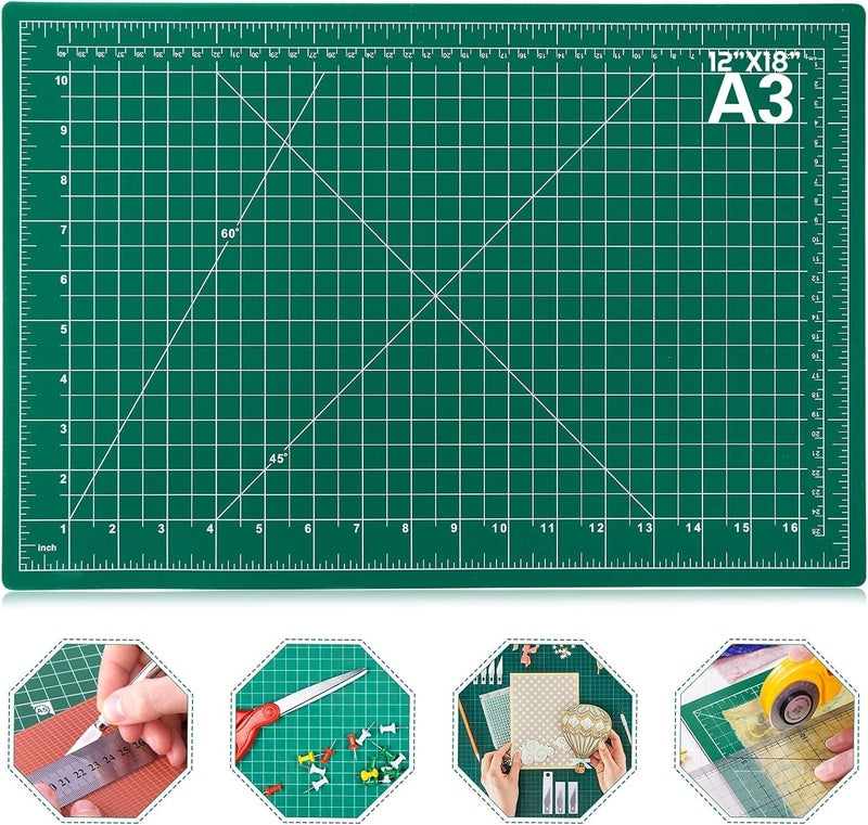 MECHDEL Polyvinyl Chloride A3 Cutting Mat for Sewing, Self Healing Double Sided Quilting Crafts Mat - Fabric Cutting Mat - Rotary Cutting Board Mat (A3 MAT-(45.1L x 30.3W cm)-Green, 1SET) - Image 2