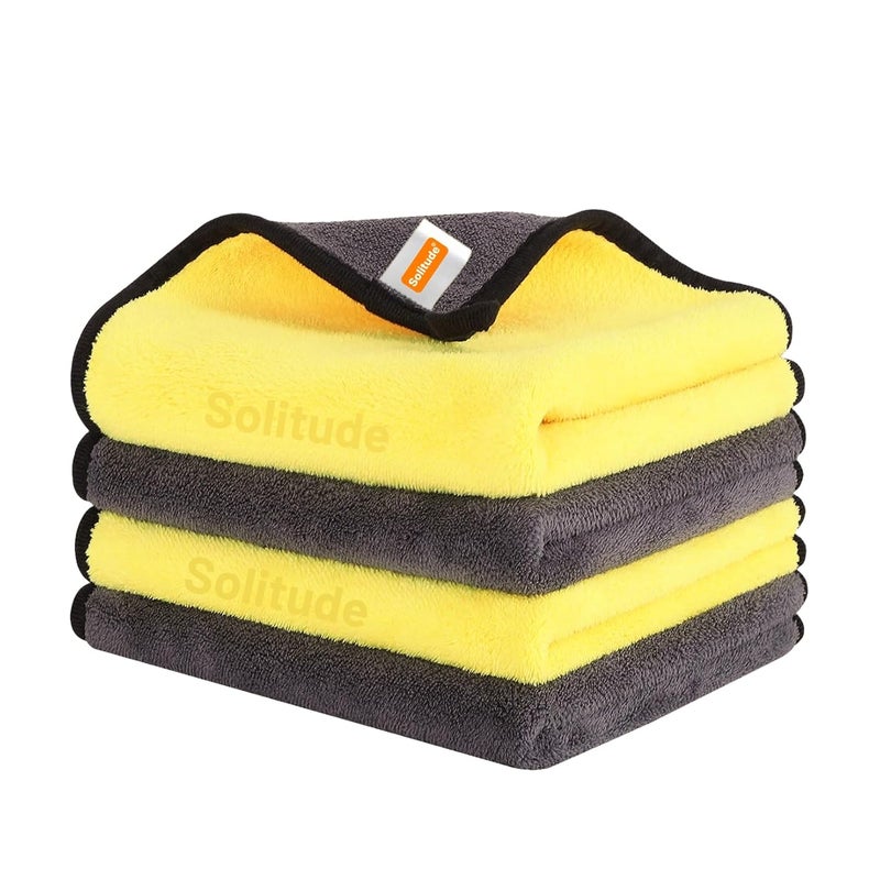 Solitude 4 Pcs Microfiber Cleaning Towel Cloth 40 x 40 cms, 400 GSM Highly Absorbent Dust Lint Free Multipurpose Towels for All Vehicles Bike, Car, Glass Detailing, Cleaning, Washing - Image 1