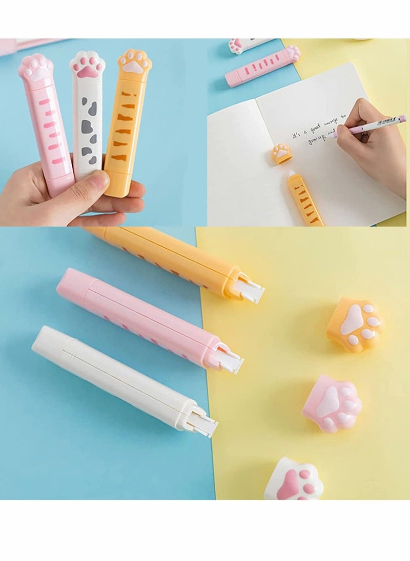 3PCS Cartoon Correction Tape Cute Cat Paw Shaped Dual Tips Writing with Glue Tip Cat-Themed Stationery Set for Kids Students Office School Supplies Yellow, White, Pink - Image 2
