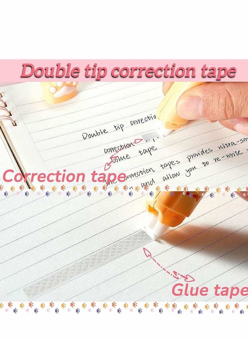 3PCS Cartoon Correction Tape Cute Cat Paw Shaped Dual Tips Writing with Glue Tip Cat-Themed Stationery Set for Kids Students Office School Supplies Yellow, White, Pink - Image 5
