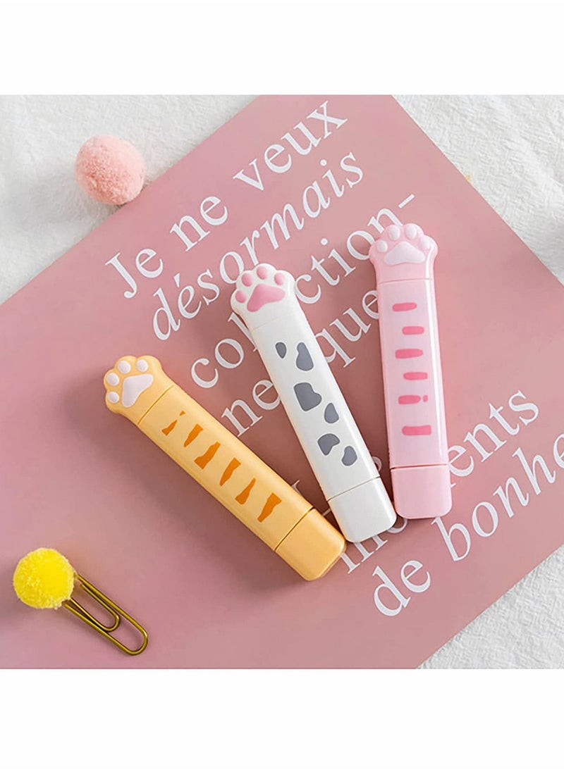 3PCS Cartoon Correction Tape Cute Cat Paw Shaped Dual Tips Writing with Glue Tip Cat-Themed Stationery Set for Kids Students Office School Supplies Yellow, White, Pink - Image 4