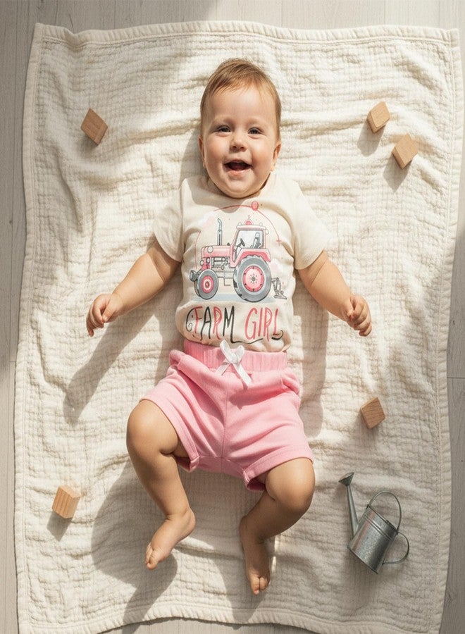 Fernvia Baby Girl Summer Clothes 3 6 12 18 24 Months Toddler Outfit Letter Tractor Short Sleeve Shirt Tops Shorts Set (Farm girl Beige, 18-24 Months) - Image 4