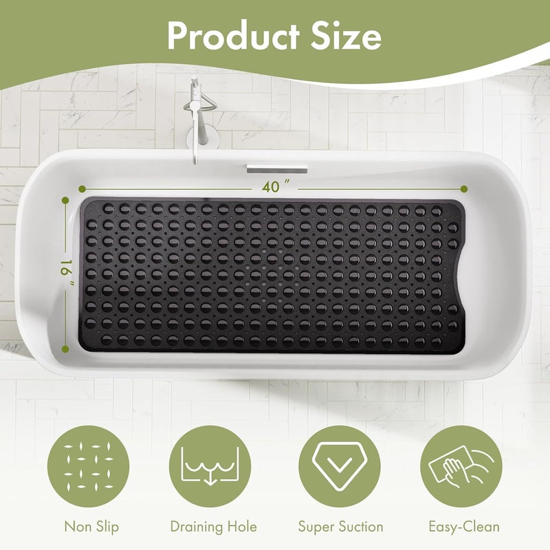 AmazerBath Extra Long Non-Slip Bath Tub Mat - 39 x 16 Inches with Suction Cups and Drain Holes, Machine Washable (Black) - Image 4
