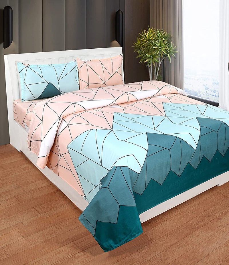 MANIQATEX 180 TC Glace Cotton King Size Double Bedsheet with 2 Pillow Covers (Multicolor-2, Pack of 1) - Image 1