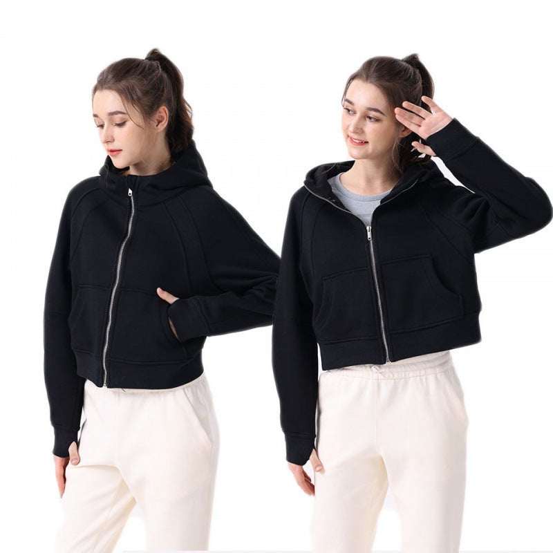 Women's Breathable Cotton Full-Zip Hooded Jacket for Yoga and Workouts, Relaxed Fit Long Sleeve - Image 1