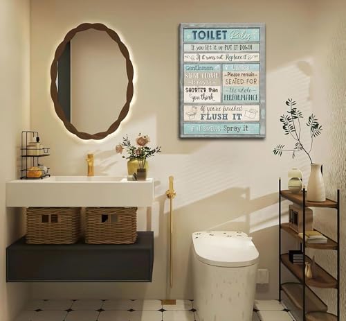 AKOTAC Funny Bathroom Rules Wall Art Blue Country Farmhouse Bathroom Painting Picture Wall Decor Toilet Civilization Slogan Poster Print Artwork for Bedroom Toilet Home Decoration - Image 3