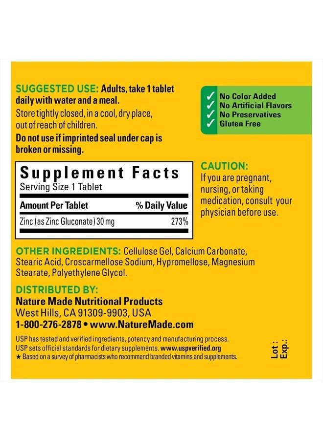 Nature Made Zinc 30 mg, Dietary Supplement for Immune Health and Antioxidant Support, 100 Tablets, 100 Day Supply - Image 5