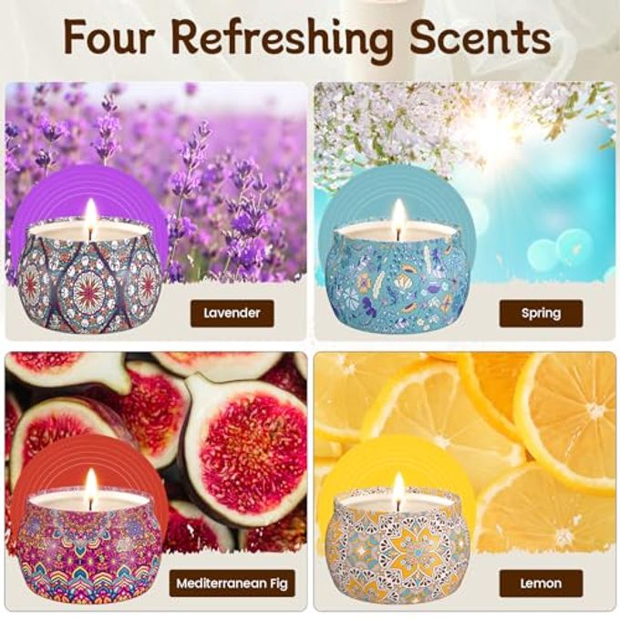 TranquilBliss Scented Candle Set, 4 Pack Soy Wax Candles, 120H Burn Time, Ideal Gifts for Women, Birthday Presents - Image 5