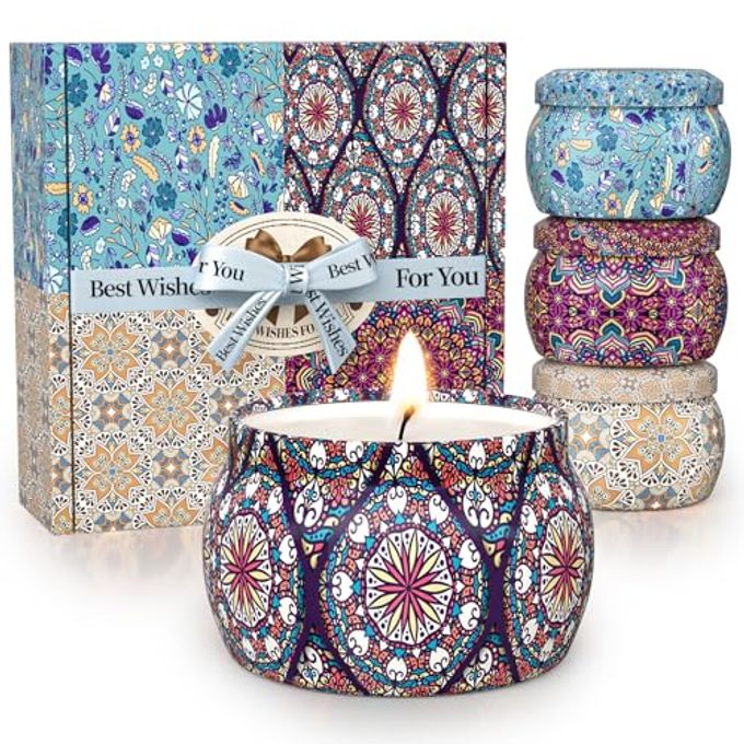 TranquilBliss Scented Candle Set, 4 Pack Soy Wax Candles, 120H Burn Time, Ideal Gifts for Women, Birthday Presents - Image 4
