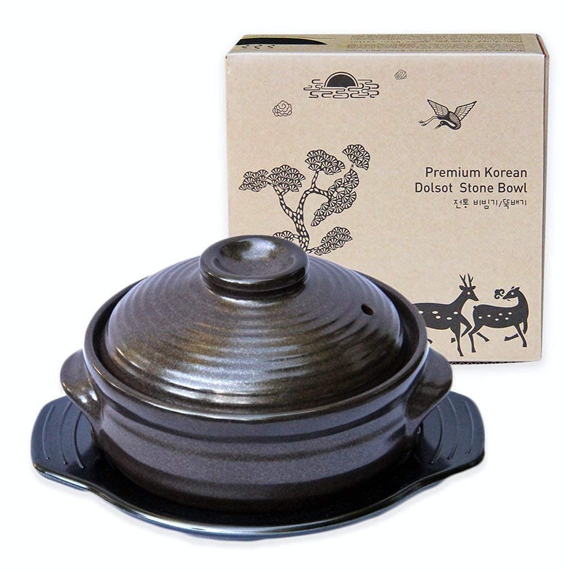 Crazy Korean Cooking Korean Stone Bowl (Dolsot), Sizzling Hot Pot for Bibimbap and Soup - Premium Ceramic (Large with Lid) - Image 2