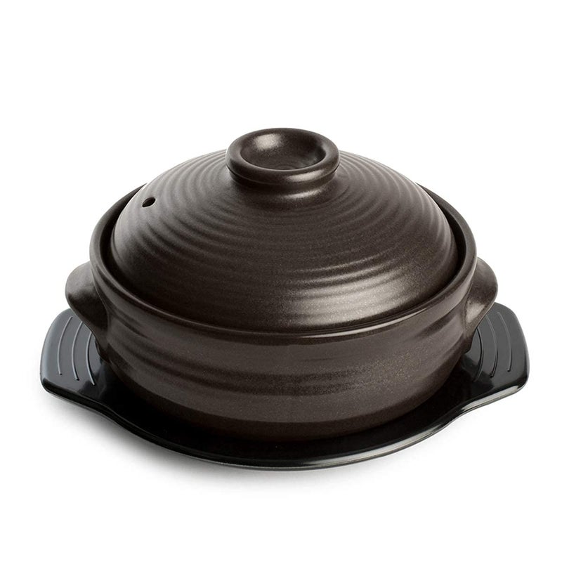 Crazy Korean Cooking Korean Stone Bowl (Dolsot), Sizzling Hot Pot for Bibimbap and Soup - Premium Ceramic (Large with Lid) - Image 1