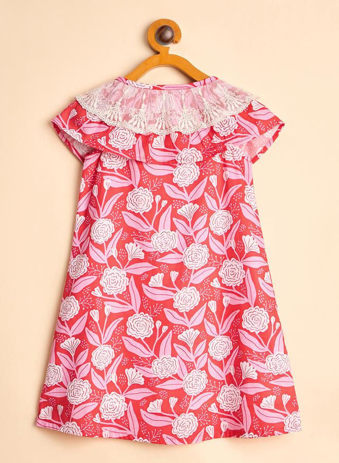 Stylo Bug Girls Floral Print Lace Neckline Dress - Image 3