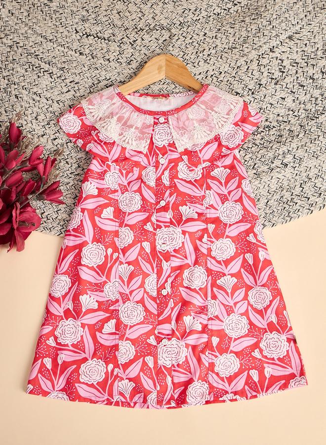 Stylo Bug Girls Floral Print Lace Neckline Dress - Image 2